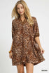 Umgee Full Size Leopard Print Mini Dress with Contrast Trim Plus Size Brown Dresses