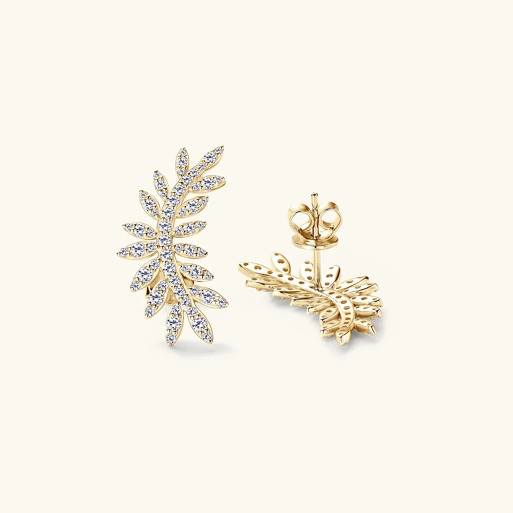 Moissanite 925 Sterling Silver Leaf Shape Stud Earrings | Sterling Silver Earrings Daverri Fashions