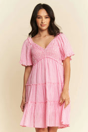 Davi & Dani Jacquard Checker Smocking Tiered Dress | Mini Dresses Daverri Fashions