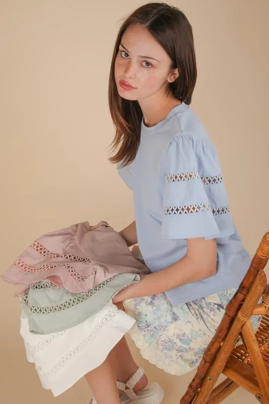 VERY J Lace Trim Sleeve Top | Tops Daverri Fashions