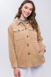 Love Tree Corduroy Button Up Jacket with Sherpa Inside Beige