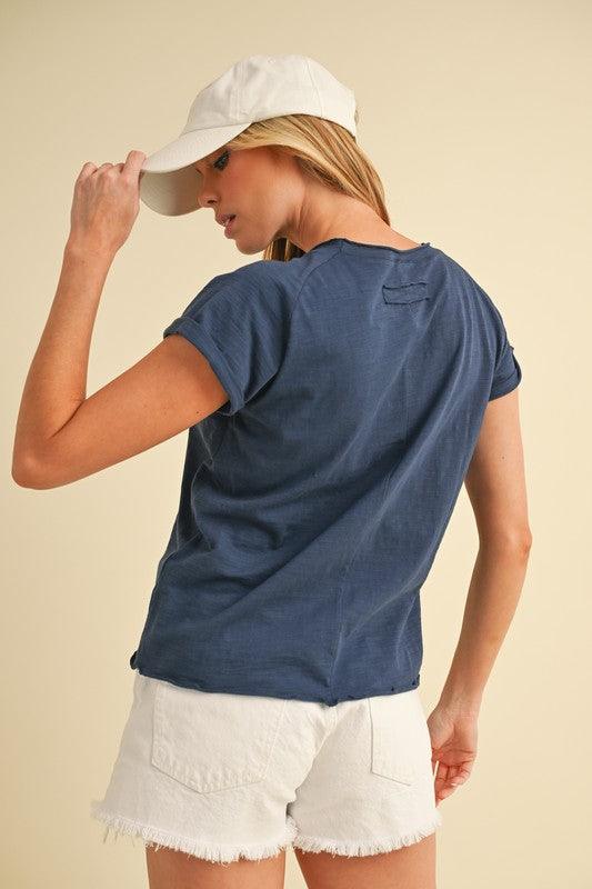 Aemi + Co Lettuce Edge Round Neck Short Sleeve T-Shirt | T-Shirts Daverri Fashions