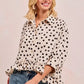 BiBi Polka Dot Printed Peplum Top with Front Button - DAVERRI FASHIONS