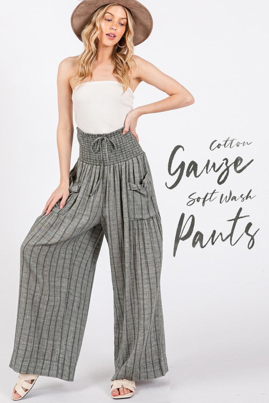SAGE + FIG Cotton Gauze Wash Stripe Pants Pants