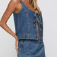 Daverri tie-front denim tank with cropped hem, front view