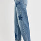 RISEN Full Size Mid Rise Boyfriend Star Shadow Detail Cuffed Jeans - DAVERRI FASHIONS