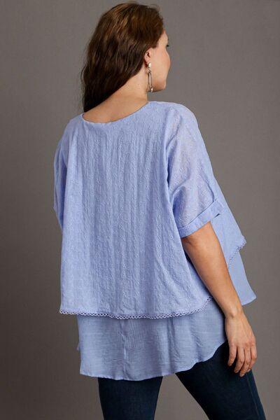 Umgee Full Size Eyelet Layered Short Sleeve Blouse Plus Size Blouses