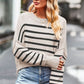 Striped Round Neck Drop Shoulder Slit Sweater - DAVERRI FASHIONS