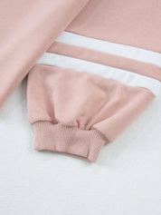 Pink and white striped track pants with ribbed cuffs in Daverri Fashions set