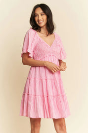 Davi & Dani Jacquard Checker Smocking Tiered Dress | Mini Dresses Daverri Fashions