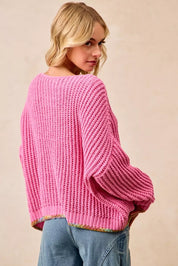 BiBi V-Neck Sweater with Colorful Trim | Daverri Fashions
