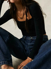 Square Neck Fitted Long Sleeve T-Shirt | T-Shirts Daverri Fashions