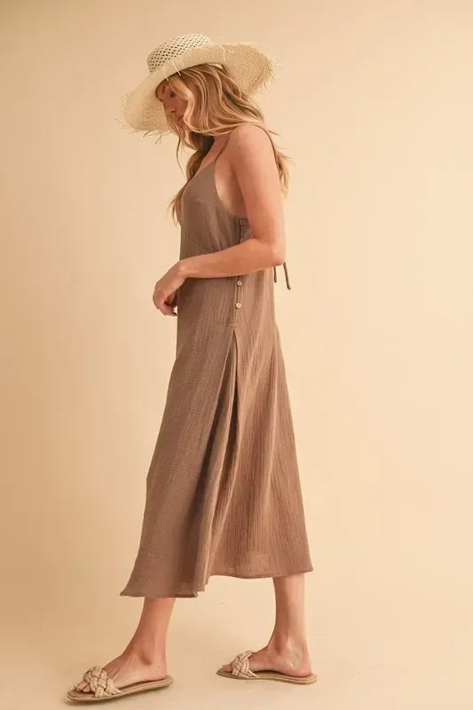 Aemi+Co Side Button Midi Cami Dress - DAVERRI FASHIONS