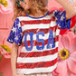 BiBi American Flag Theme USA Lettering Sequin Top Tops
