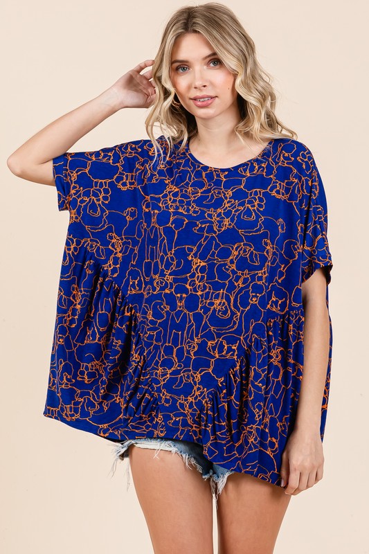 Mittoshop Abstract Print Round Neck Short Sleeve Top