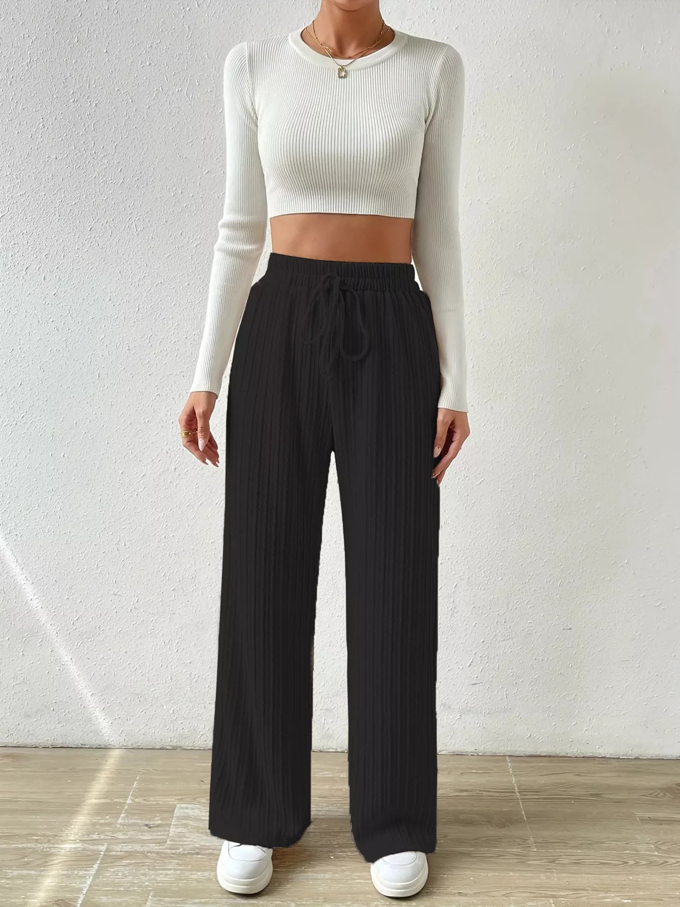 Drawstring Wide Leg Pants | Lounge Pants Daverri Fashions