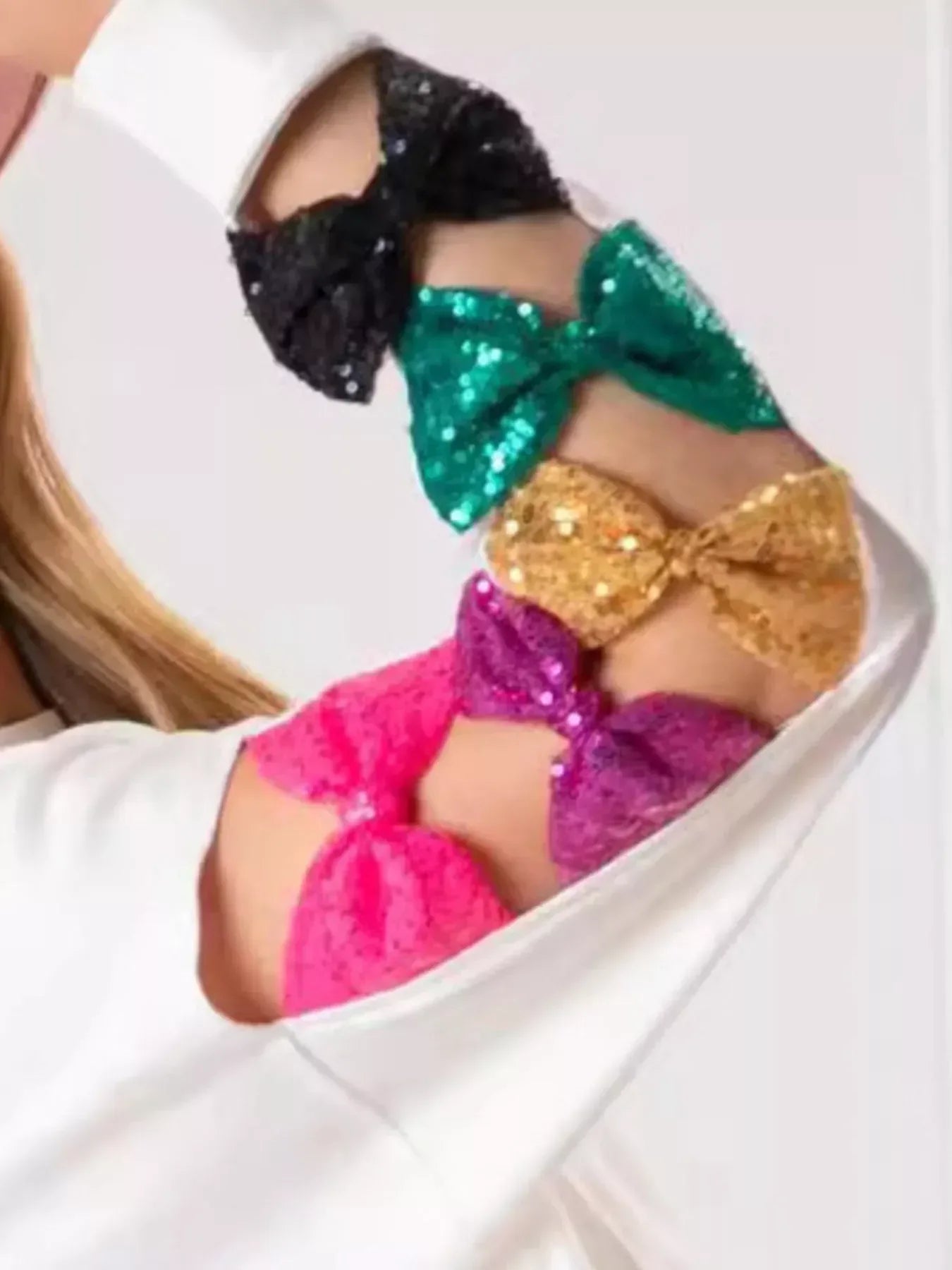 Sequin Bow Cutout Round Neck Sweatshirt - DAVERRI FASHIONS