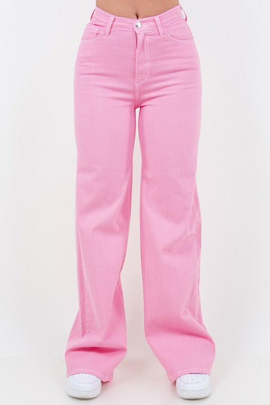 Wide Leg Jean in Bubblegum Pink Pink Jeans