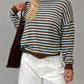 Cozy oversized brown and light blue striped women’s knit sweater