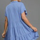 Umgee Full Size Sky Blue Raw Hem Folded Sleeve Tiered Dress Mini Dresses
