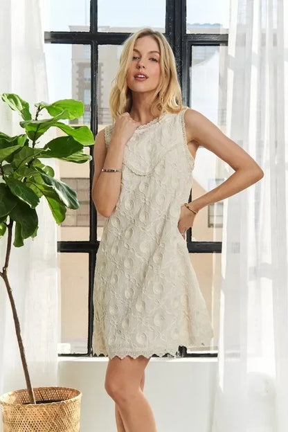 ADORA Applique Round Neck Sleeveless Shift Dress - DAVERRI FASHIONS