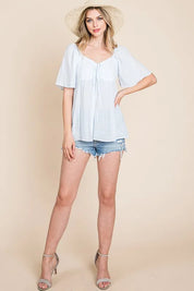 Lime 'N' Chili Thin Striped with Tie Front Babydoll Top | Tops Daverri Fashions