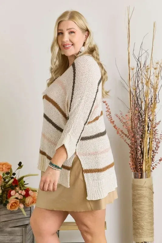 ADORA Multi Color Strip Sweater Plus Size - DAVERRI FASHIONS