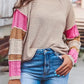 Color Block Round Neck Long Sleeve Sweater - DAVERRI FASHIONS