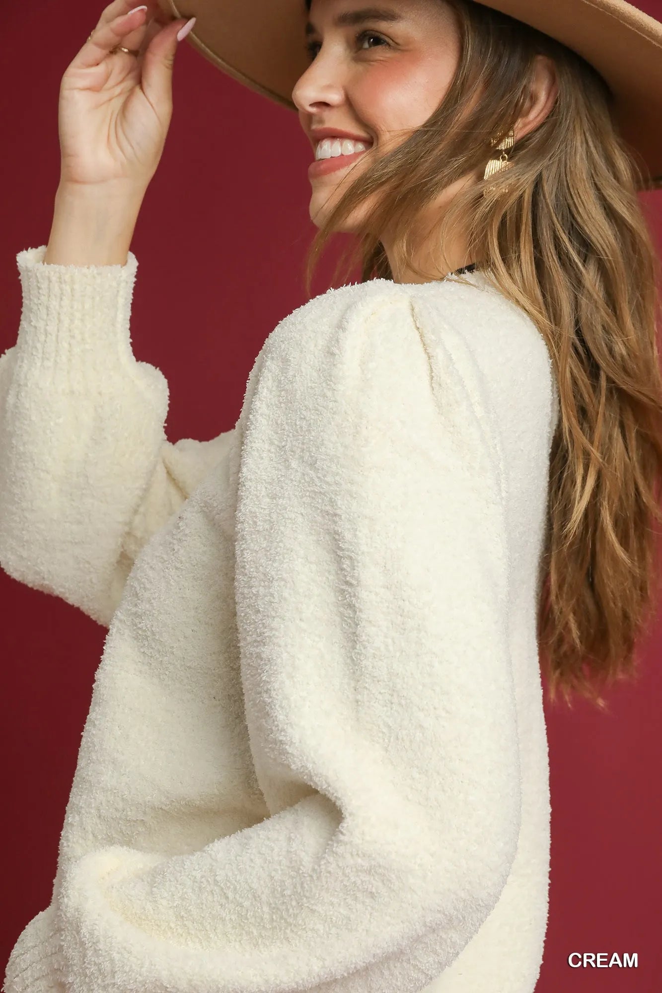 Umgee Textured Long Sleeve Sweater with Ribbed Trim | Sweaters Daverri Fashions