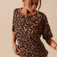 SO ME Leopard Thermal Waffle Knit Loose Fit Top front view