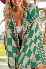 Checkered Open Front Long Sleeve Cardigan | Cardigans Daverri Fashions