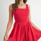 MABLE Poplin Square Neckline Bubble Mini Dress RED M