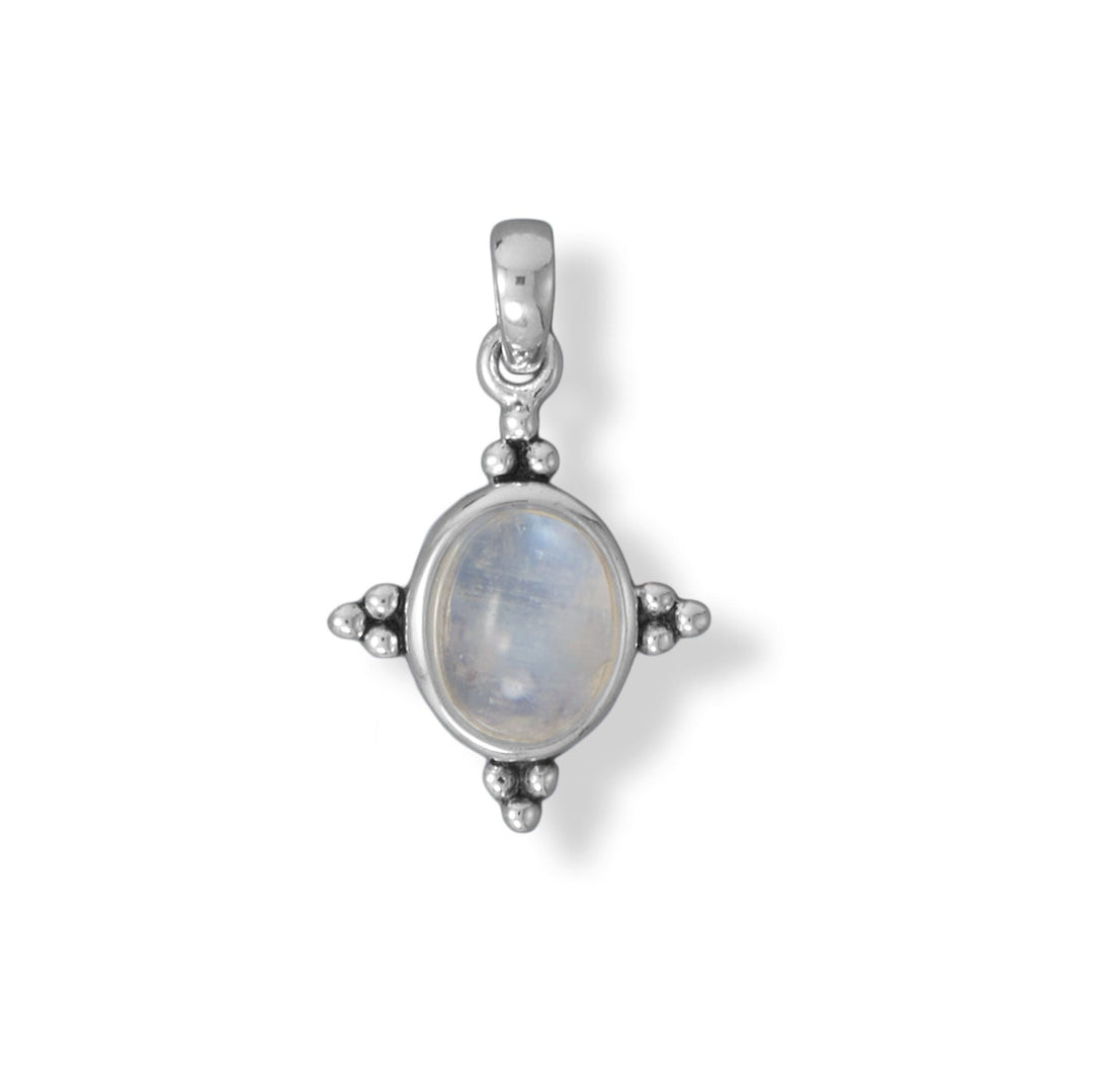 Oxidized Oval Rainbow Moonstone Pendant with Beaded Accents Default Title Pendants