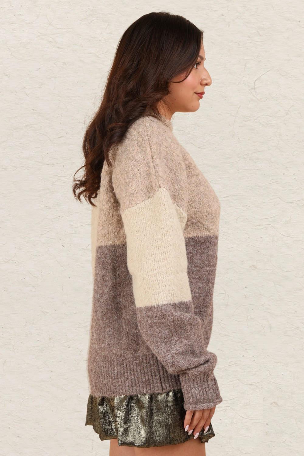 VERY J Color Block Mock Neck Drop Shoulder Sweater Sweaters