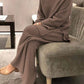 Cozy muted taupe ribbed knit plus size loungewear set