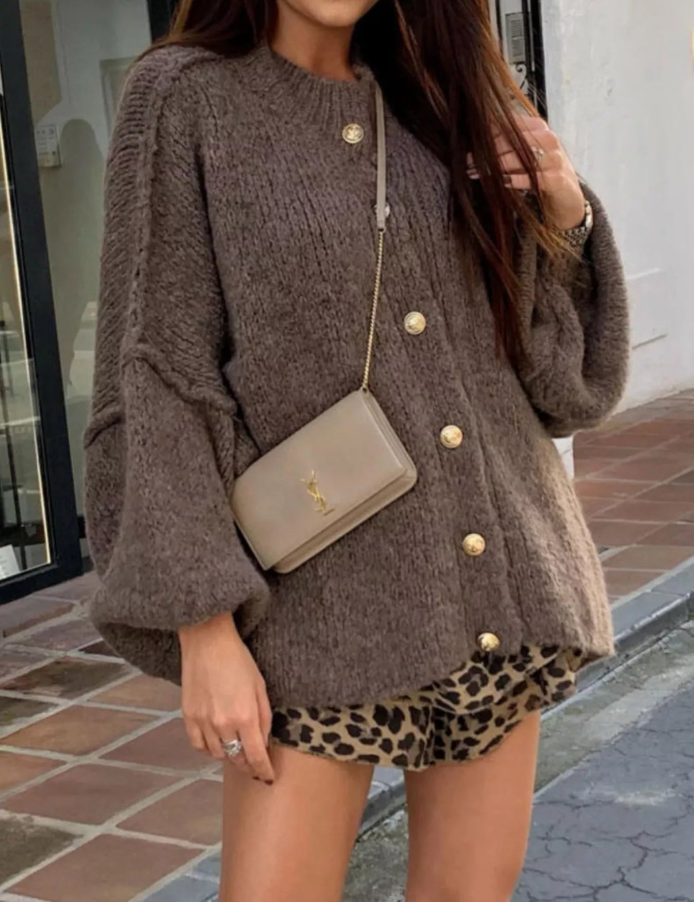 Coffee Brown Oversized Knit Button-Down Batwing Sleeve Cardigan | Cardigans Daverri Fashions