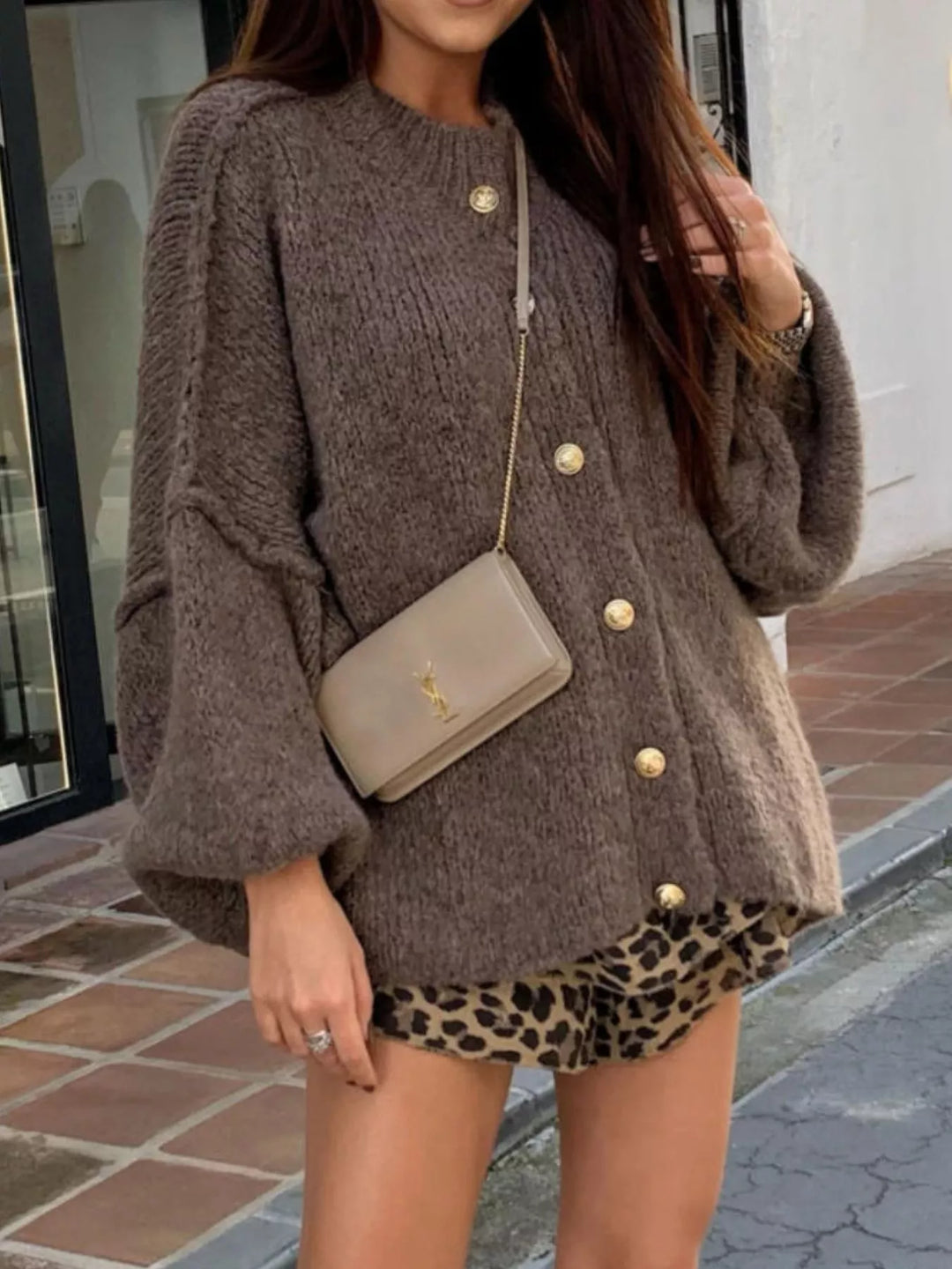 Coffee Brown Oversized Knit Button-Down Batwing Sleeve Cardigan | Cardigans Daverri Fashions