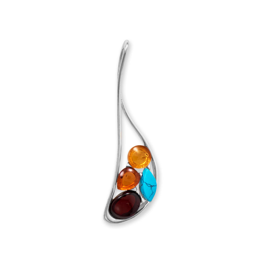 Oblong Multi Color Amber and Turquoise Slide Pendant Default Title Pendants