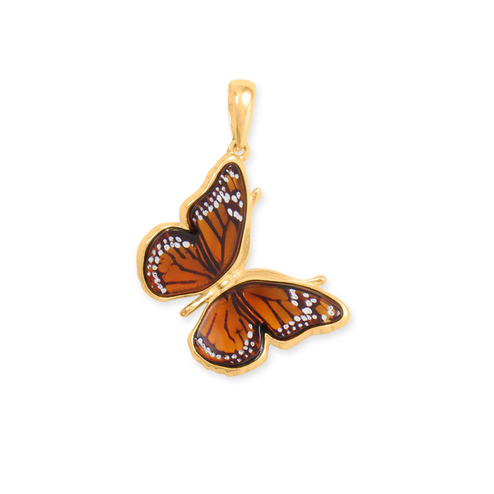 24 Karat Gold Plated Baltic Amber Monarch Butterfly Pendant Default Title Pendants