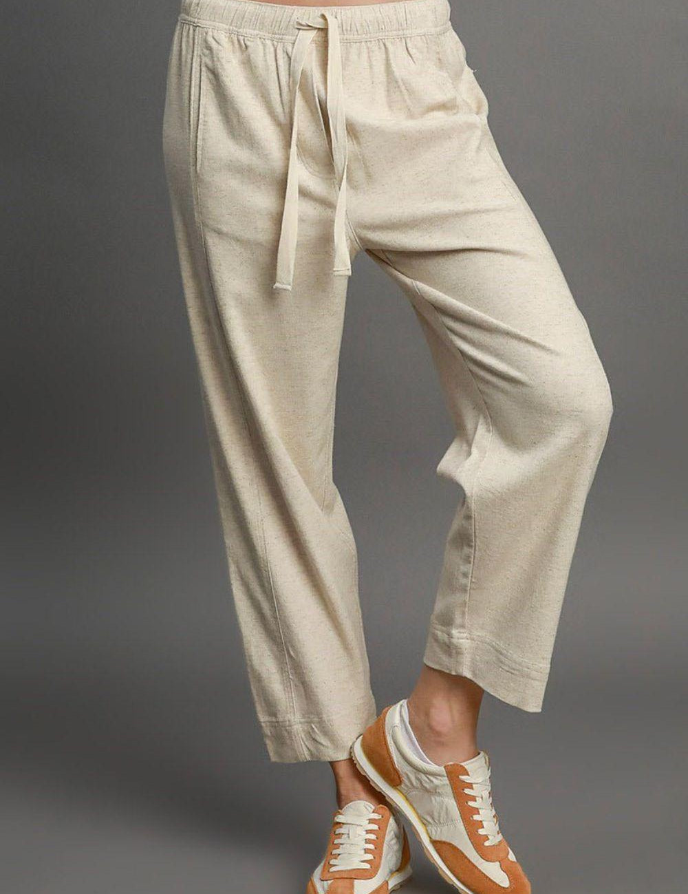 Umgee Full Size Drawstring Elastic Waistband Linen Blend Pants Plus Size | Pants Daverri Fashions