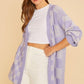 Annie Wear Checkered Open Front Drop Shoulder Cardigan Lavender Cardigans