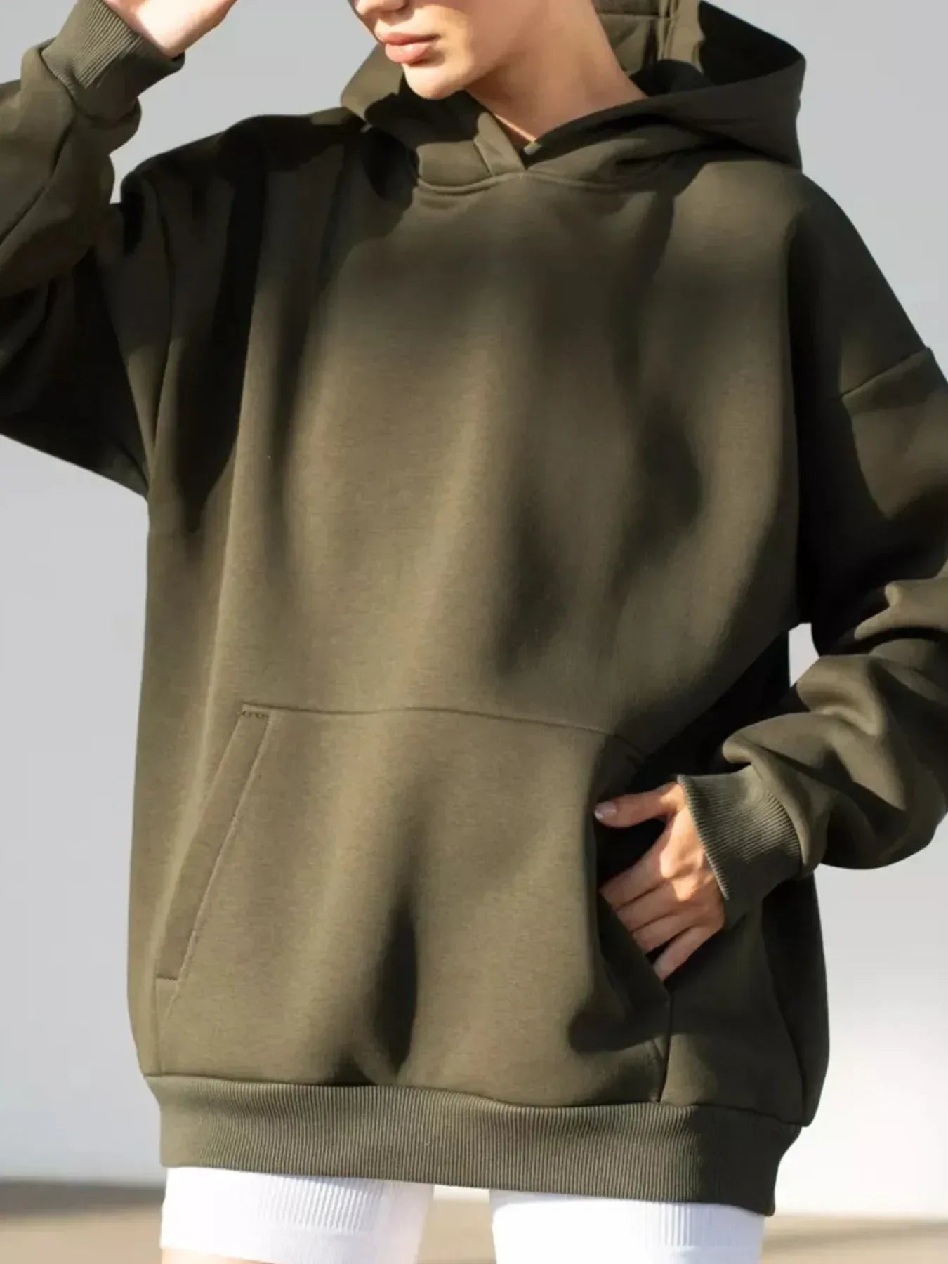 Kangaroo Pocket Long Sleeve Hoodie - DAVERRI FASHIONS