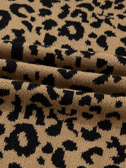 Ribbed Trim Round Neck Leopard Drop Shoulder Sweater | Sweaters Daverri Fashions