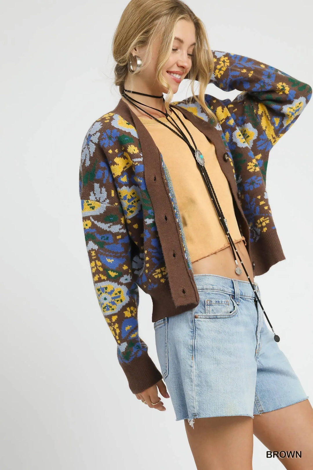 Umgee Floral Knit Button-Up Cardigan Cardigans