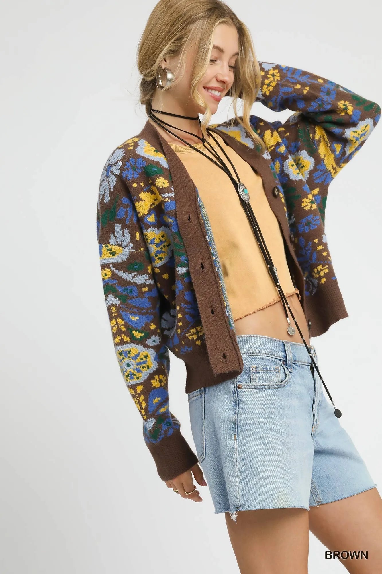 Umgee Floral Knit Button-Up Cardigan Cardigans