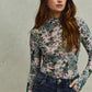 SO ME Floral Print Mesh Knit Long Sleeves Top - DAVERRI FASHIONS
