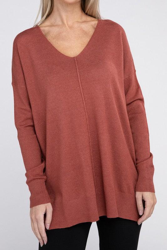 Garment Dyed Front Seam Zenana Sweater Tops