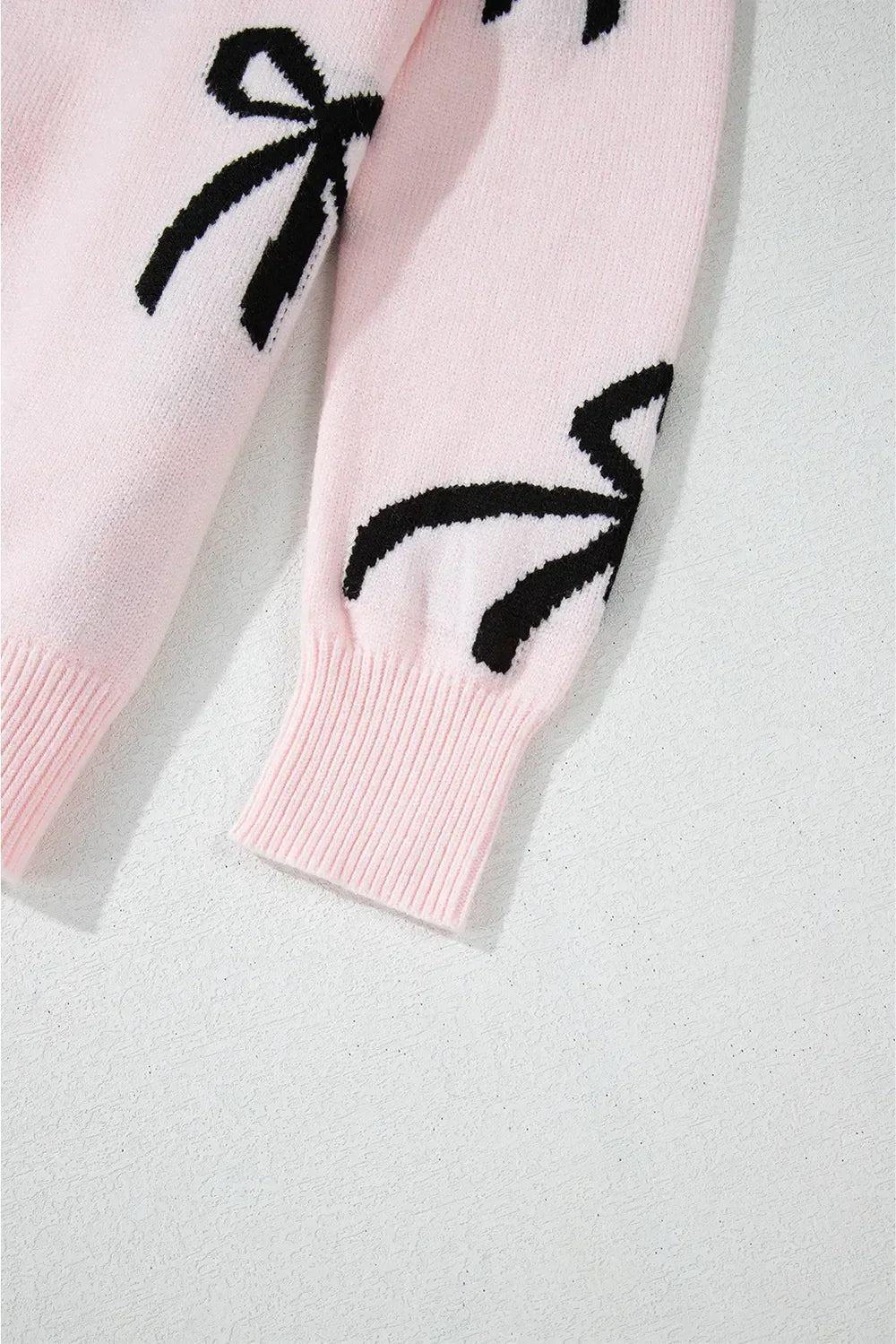 Bow Pattern Round Neck Loose Fit Sweater - DAVERRI FASHIONS