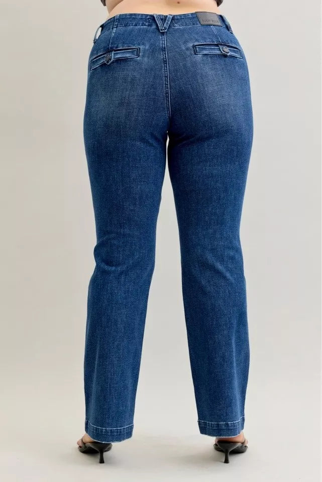 Judy Blue Full Size Mid Rise Bootcut Jeans with Welt Pockets Plus Size | Jeans Daverri Fashions