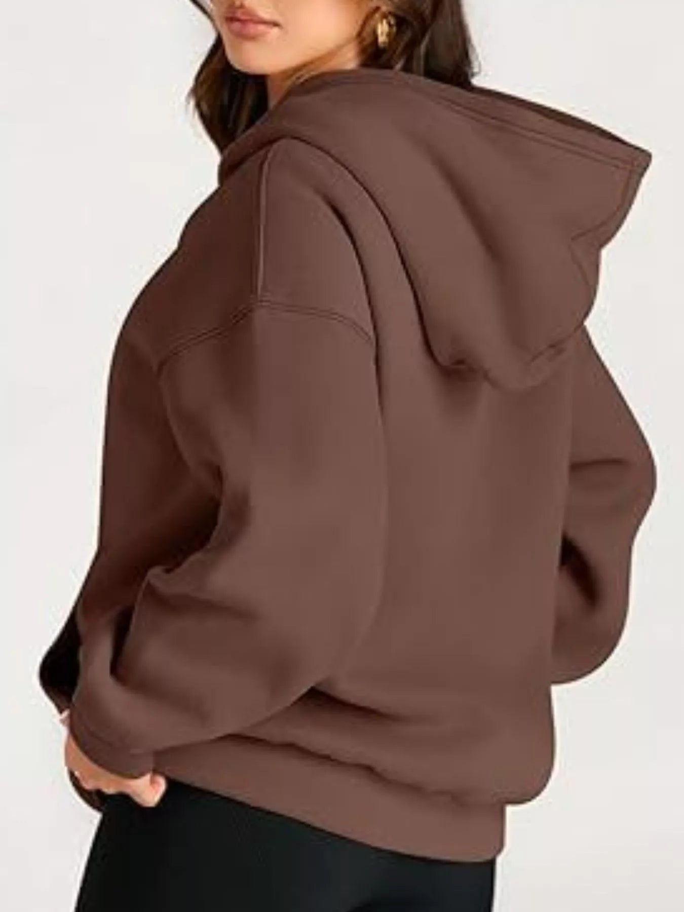 Cozy chocolate-brown kangaroo pocket long sleeve hoodie with relaxed fit